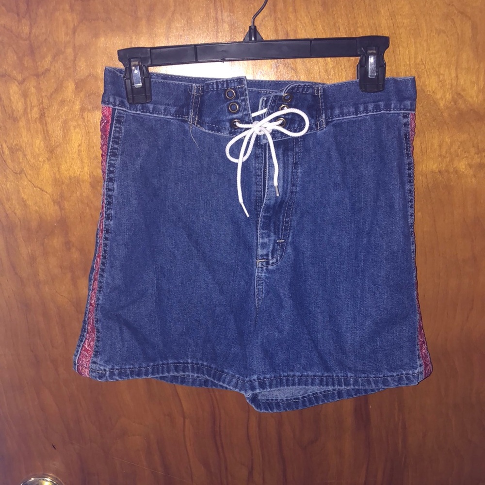 Denim Blue and Red Women's Shorts